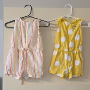 Carter's Yellow Polka Dot Cotton Romper with Ruffle Shoulders
